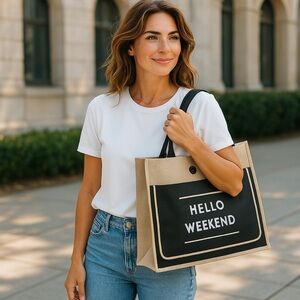 Classic "Hello Weekend" Tote Summer Beach Bag
